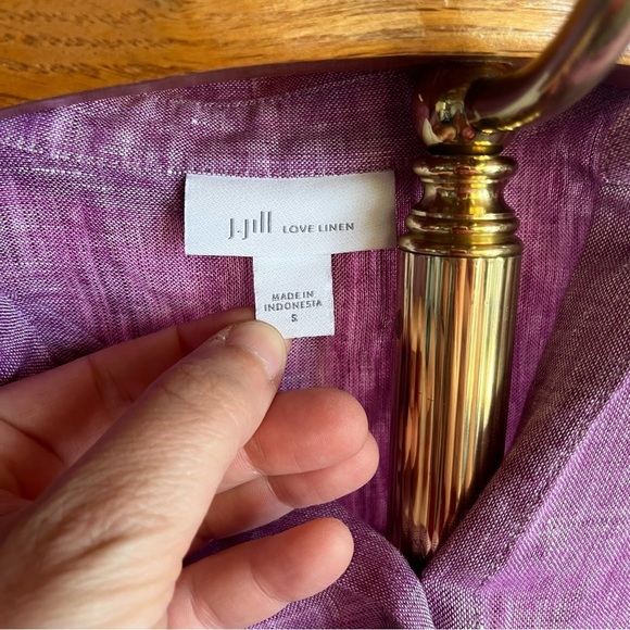 J Jill Love Linen Lilac Purple 100% Linen Button Down Shirt Pearlescent Buttons - Picture 4 of 7
